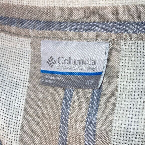 COLUMBIA Linen Coverup Beige Blue White Striped Hemp Cotton Dress Womens XS - Picture 5 of 10